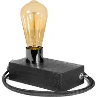 LED Wood | Edison Tischlampe, Nachttischlampe, 16x9 cm, Schwarz Eiche, Retro, E27, 40W, Glühbirne