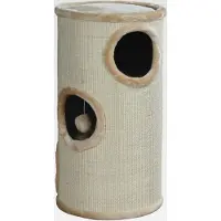 Markenlos Kratztonne für Katzen Samuel 70 cm in natur/beige – dreistöckige Katzentonne mit gepolsterter Liegefläche und Spielball, gemütlich & stabil – 4330