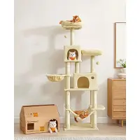 StarTech.com Kratzbaum für Katzen - Kletterbaum - Höhe 199 cm - 5+ Ebenen - Abnehmbare Bezüge - Große Höhle - Nylon - Weiß