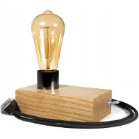LED Wood | Edison Tischlampe, Nachttischlampe, 16x9 cm, Eiche, Retro, Loft, E27, 40W, Glühbirne