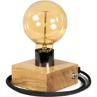 LED Wood | Edison Tischlampe, Nachttischlampe, 10x10 cm, Natur Eiche, Retro, E27, 40W, Glühbirne