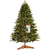 Valle Verde Künstlicher Weihnachtsbaum 210 cm, PVC/ PE - inkl. Holzständer und Aufbewahrungstasche - Naturgetreuer Tannenbaum, Christbaum
