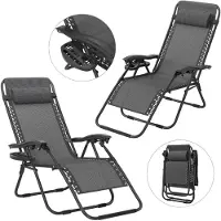 YRHome Faltbarer Liegestuhl Dunkelgrau mit Kissen, Relaxstuhl klappbar für Strand, Camping, Garten und Pool, Outdoor Sonnenliege