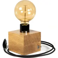 LED Wood | Edison Tischlampe, Nachttischlampe, 10x10 cm, Natur Eiche, Retro, E27, 40W, Glühbirne