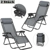 YRHome Faltbarer Liegestuhl Hellgrau mit Kissen, Relaxstuhl klappbar für Strand, Camping, Garten und Pool, Outdoor Sonnenliege (2 Stück)