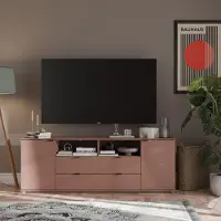 Forte GANYMEDE TV-Schrank 180, minimalistisches Lowboard, 2-türig, 2 Schubladen, offenes Fach, Holzwerkstoff, Wohnzimmer, Terrakotta, 179,5 cm breit x 63,1 cm hoch x 41,3 cm tief