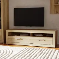 Forte BACCIO TV-Schrank 150, modernes Lowboard, 2 Schubladen, Holzwerkstoff, Mauvella Eiche Holzdekor, 153,1 cm breit x 46,7 cm hoch x 51,7 cm tief