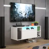 Forte TEZAUR TV-Schrank 120, moderner TV Schrank, hängend, Schwebeoptik, Beleuchtung, Wohnzimmer, Jugendzimmer, Holzwerkstoff, Weiß, 120 cm breit x 45 cm hoch x 42 cm tief