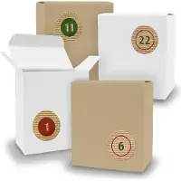 Itenga Adventskalender zum Füllen 24x Quader gemischt WEISS BRAUN + Sticker V09 Z10