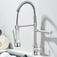 StarTech.com Küchenarmatur - Feder-Auszieharmatur - Doppelter 360° Schwenkauslauf - Ausziehbrause - Warm/Kalt - Einhebel, Einloch - Gebürstetes Nickel