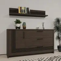 Forte EUFEMIUS Kommode 160, moderne Kommode mit dekorativer Fräsung, 1-türig, 3 Schubladen, Dunkelbraun|Schwarz Eiche Holzdekor, 161,5 cm breit x 86,3 cm hoch x 41,6 cm tief