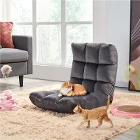 Yaheetech Bodenstuhl mit 14-stufig verstellbarer Rückenlehne, Bodensessel für Gaming & Meditation, Relaxliege, Lazy Sofa, Grau