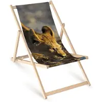 AllBags Holz Liegestuhl klappbar „Löwin“ – Gartenstuhl Relaxstuhl Sonnenliege Balkon Terrasse Tiermotiv