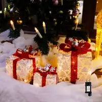 CCLIFE LED Geschenkbox 3er Set Netzstecker Weihnachten Beleuchtete Lichterkette Weihnachtsdeko, Color:Weiss mit Weihnahchtsbaum