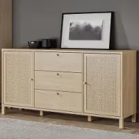 Forte SKELBIT Sideboard 160, große Kommode im Boho-Stil, 2-türig, 3 Schubladen, Holzwerkstoff, Wohn-/Schlafzimmer, Elegancia Eiche Holzdekor|Technorattan, 162,8 cm breit x 82,5 cm hoch x 42 cm tief