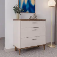 Forte LACETTI Kommode 90, elegante Kommode mit 3 Schubladen und hohen Füßen, Holzwerkstoff, Wohn-/Schlafzimmer, Kaschmir|Beige|Valencia Eiche Holzdekor, 90,4 cm breit x 81,7 cm hoch x 41,2 cm tief