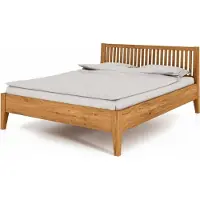 Natur24 Bett Sydo 1 Sonderlänge 160x210 Wildeiche massiv mit Holzkopfteil und Holzbeinen