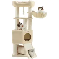 StarTech.com Kratzbaum - Katzenbaum - 50×50×141 cm - 4 Ebenen - Höhle - Hängematte - Tunnel - Sisalstämme - Beige