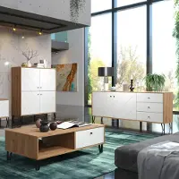 Lomadox Wohnzimmer Möbel Set modernes Design TORINO-19 in Artisan Eiche Nb. mit weiß matt, B/H/T: ca. 321/136/40 cm