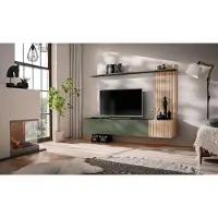 ASM-Moebel Anbauwand Wohnwand Schrankwand Solo HJZI mit Lamellen und Push-Click System