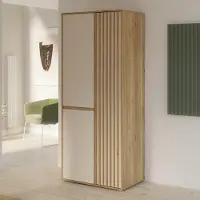 Forte ELISTON Kleiderschrank 80 90, moderner Kleiderschrank mit Lamellendesign, 2-türig, Holzwerkstoff, Schlafzimmer, Mauvella Eiche Holzdekor|Kashmir Beige, 84 cm breit x 200,1 cm hoch x 54 cm tief