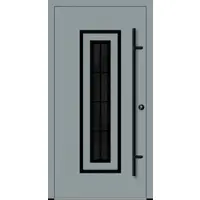 Haustuerenland.de Aluminium Haustür "FRAUKE" 82 mm RC2 BLACKLINE 8 Sprossenfelder Silbergrau RAL 7001 beidseitig innen öffnend DIN rechts