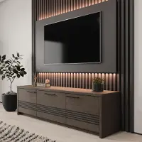 Forte EUFEMIUS TV-Schrank 180, modernes Lowboard mit dekorativer Fräsung, 2-türig, 1 Schublade, Dunkelbraun|Schwarz Eiche Holzdekor, 181,2 cm breit x 51,1 cm hoch x 41,6 cm tief