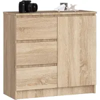 Akord Kommode JERRY Sonoma-Eiche 80 cm Tür 3 Schubladen 2 Ebenen B80 x H77 x T35 cm