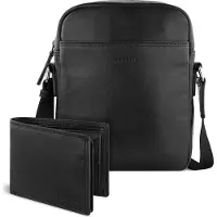 Bugatti Leder Umhängetasche Geldbörse Savona Crossover Bag + Wallet Black schwarz