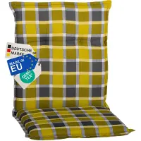 NYVI Gartenstuhl Auflage Niedriglehner Barcelona - UV-Beständig, Atmungsaktiv, Strapazierfähig - Niedriglehnerauflage Sitzkissen Outdoor - Sitzauflagen für Gartenstühle 100x50cm Karo Gelb Grau
