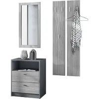 Vladon Garderobe Pino V1, Germany, Garderobenset bestehend aus 1 Kommode, 1 Wandspiegel und 2 Garderobenpaneele, Anthrazit matt/Avola-Anthrazit (ca. 130 x 185 x 36 cm)