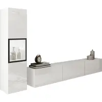 Mirjan 24 Wohnwand Berlin I, Stilvoll Wohnzimmer-Set, TV-Schrank, Modern Mediawand (Weiß / Weiß Hochglanz, mit Beleuchtung)