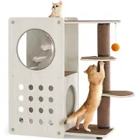 Feandrea Clickat Kratzbaum, Katzenbaum modern, Katzenhaus mit Kratzsäule, Kratzmatte