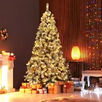 Goplus 228 cm Künstlicher Weihnachtsbaum mit 450 LED-Beleuchtung Tannenbaum , Christbaum mit Schnee & 1010 Spitzen
