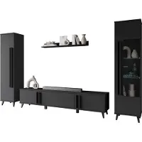 Mirjan 24 Wohnwand Helsinki II, TV-Möbel, Große Anbauwand, Schrankwand, Wohnzimmer-Set (Farbe: Schwarzer Graphit, ohne Beleuchtung)