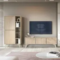 Lomadox Wohnwand beige, Fronten mit Fischgrätenmuster, FAREHAM-160, 2-teilig