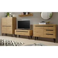 Furn.Design Wohnwand Ronson in Artisan Eiche und schwarz Wohnkombination skandinavisch 361cm