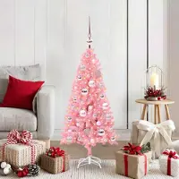 vidaXL "Schlussverkauf" Weihnachtsbaum(1 pc) - Kunstbaum/Tannenbaum - mit 150 LEDs mit Ständer Rosa 120 cm PVC C7667