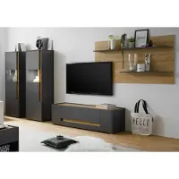 Furn.Design Wohnwand "Center" matt grau mit Wotan Eiche, Schrankwand 4-teilig 340 x 170 cm