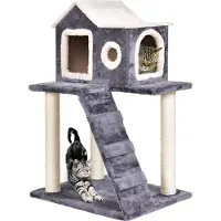 Goplus Katzenbaum, Aktivitaetskratzbaum, Katzenkratzbaum, Klettergeruest Katzen, Spielbaum, Kletterbaum, Katzenturm,Grau, mit Leiter