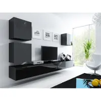 Fun Moebel Mediawand Wohnwand 5 tlg - MyMix 1 - Schwarz Hochglanz
