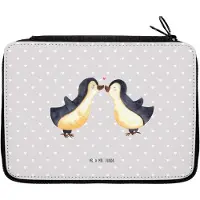 Mr. & Mrs. Panda Federmäppchen Pinguin Liebe - Grau Pastell - Geschenk, Federtasche, Hochzeitstag, Schlampermäppchen, Stifteetui, Bleistiftetui, Mäppchen, Freundin