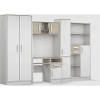 EasyFurniture Easy4You Jugendzimmer Möbelset Komplettset Kinder Modernes Design B:300 cm H: 197 cm T: 52 cm Stilvolle Möbelkombination Schreibtisch Kleiderschrank Regalen Holzgriffe: Weiß