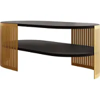 Mirjan 24 Couchtisch Fikoli Oval II Gold, Wohnzimmer Kaffeetisch, Gestell aus Stahl (Farbe: Gold / Schwarz Molet)