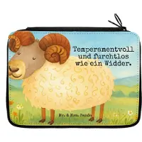 Mr. & Mrs. Panda Schlampermäppchen Sternzeichen Widder Design - Weiß - Geschenk, Geburtstag April, Bleistiftetui, Zeichenetui, Schafbock, Federmappe, Federtasche, März