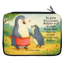 Mr. & Mrs. Panda Federmappe Pinguin mit Kind Design - Weiß - Geschenk, Mäppchen, Muttertag, Vorbild Mama, Bleistiftetui, Schreibmappe, Mami, Schlampermäppchen, Familie