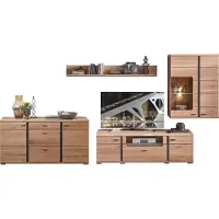 Lomadox Fernsehwand mit Sideboard, Esche Massivholzfronten und Beleuchtung STAVEN-36 mit Absetzungen in schwarz matt