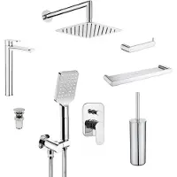 Lomadox Badezimmer Armaturenset mit Zubehör in silber DEANTE-30