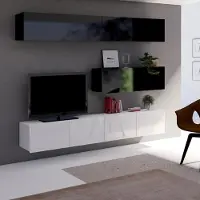 Lomadox Moderne Wohnzimmer Wohnwand in schwarz & weiß Hochglanz CAIRNS-132, B/H/T ca. 210/200/43 cm