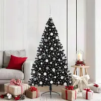 vidaXL "Schlussverkauf" Künstlicher vorbeleuchteter Weihnachtsbaum(1 pc) - Kunstbaum/Tannenbaum - Schwarz 180 cm PVC C7854